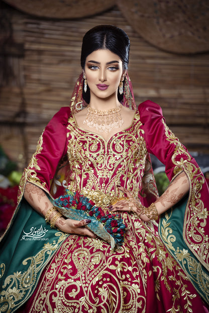 Maroon & Gold Embroidered Royal Henna Gown