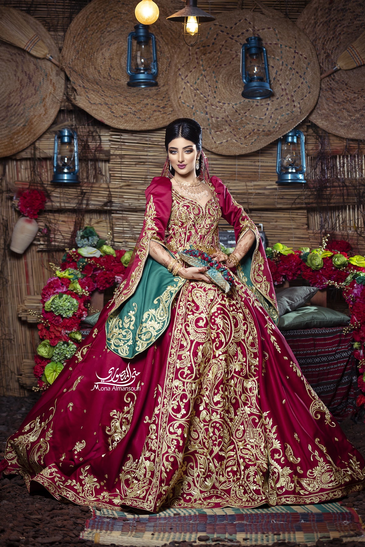 Maroon & Gold Embroidered Royal Henna Gown