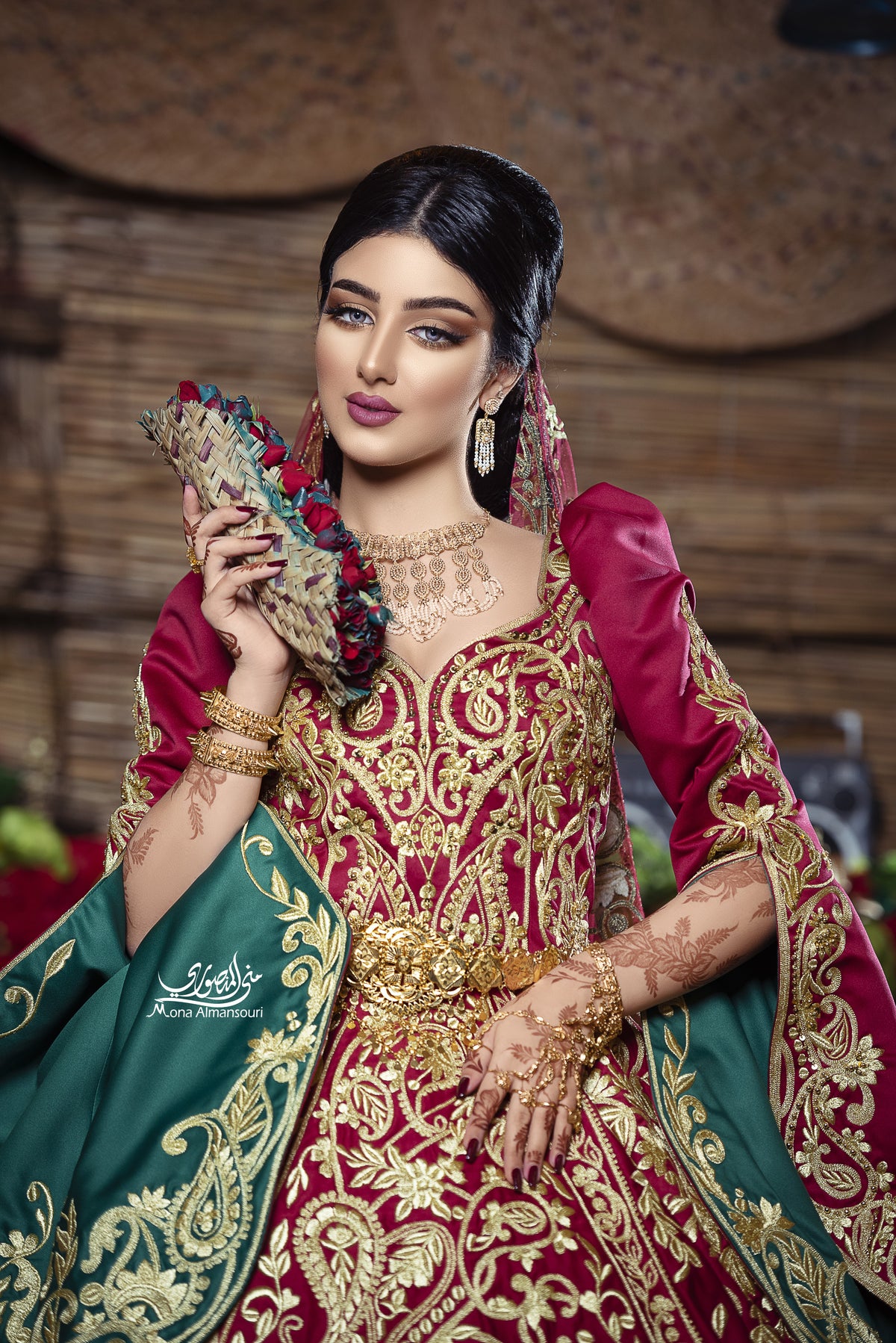 Maroon & Gold Embroidered Royal Henna Gown