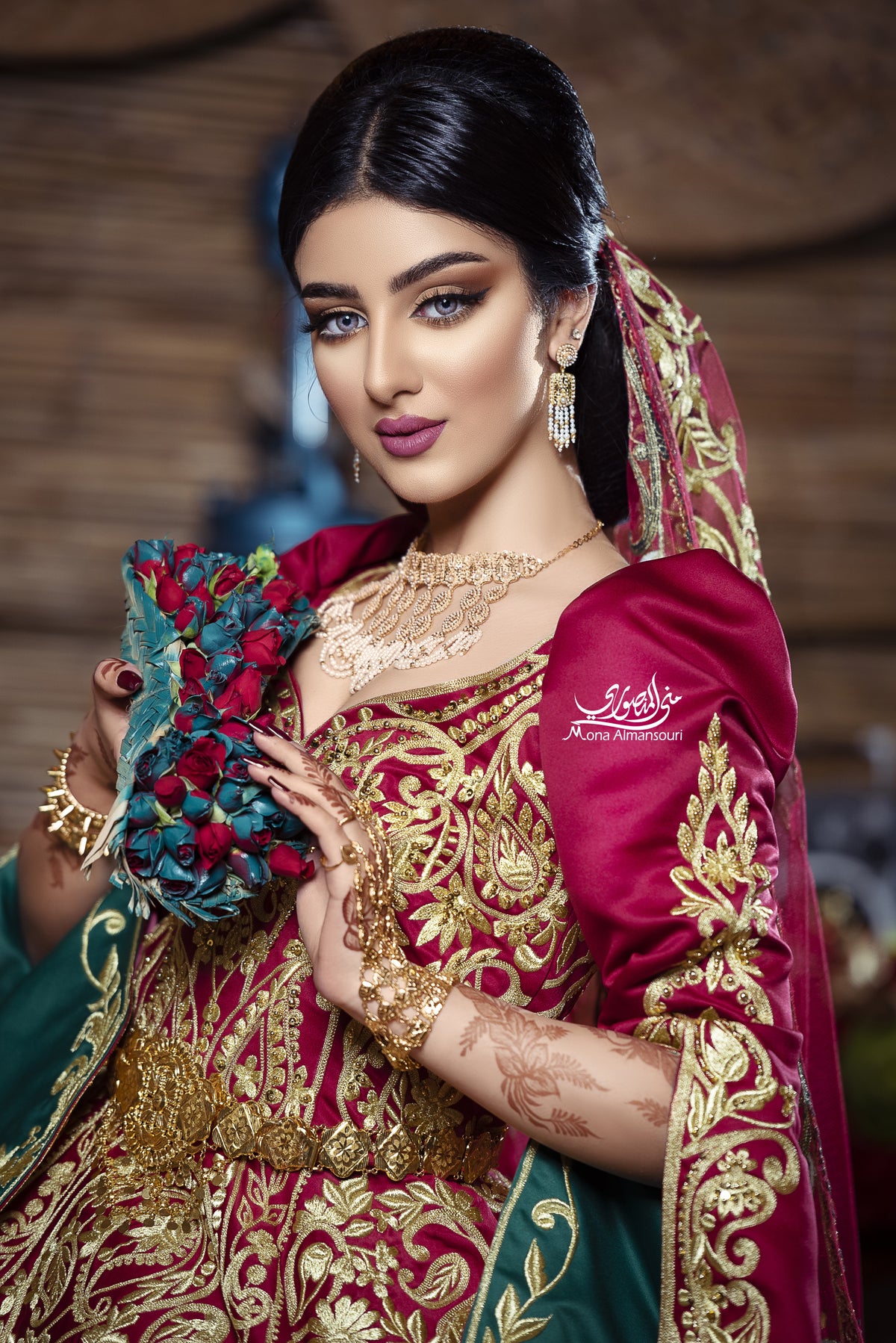 Maroon & Gold Embroidered Royal Henna Gown