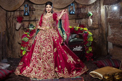 Maroon & Gold Embroidered Royal Henna Gown
