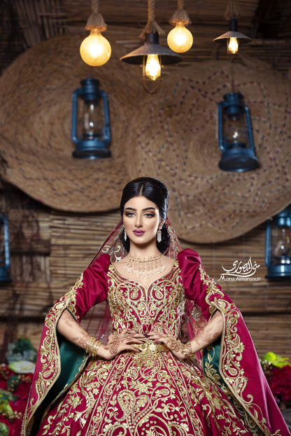 Maroon & Gold Embroidered Royal Henna Gown