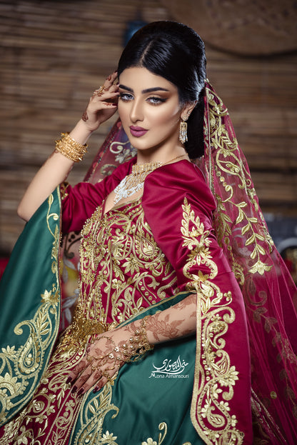 Maroon & Gold Embroidered Royal Henna Gown