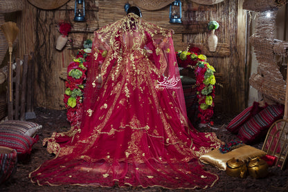 Maroon & Gold Embroidered Royal Henna Gown