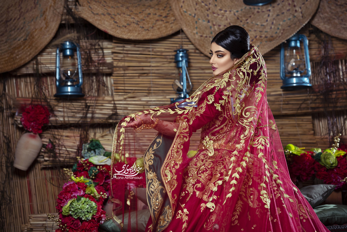 Maroon & Gold Embroidered Royal Henna Gown