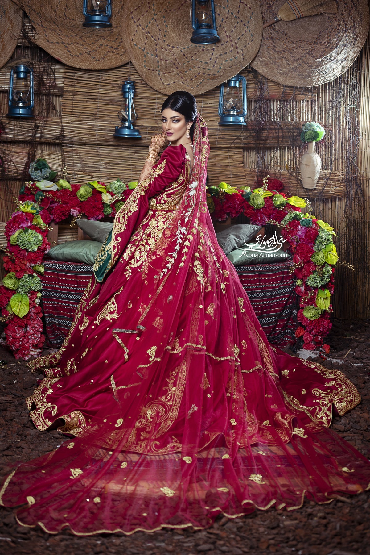 Maroon & Gold Embroidered Royal Henna Gown