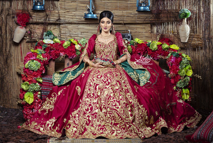 Maroon & Gold Embroidered Royal Henna Gown