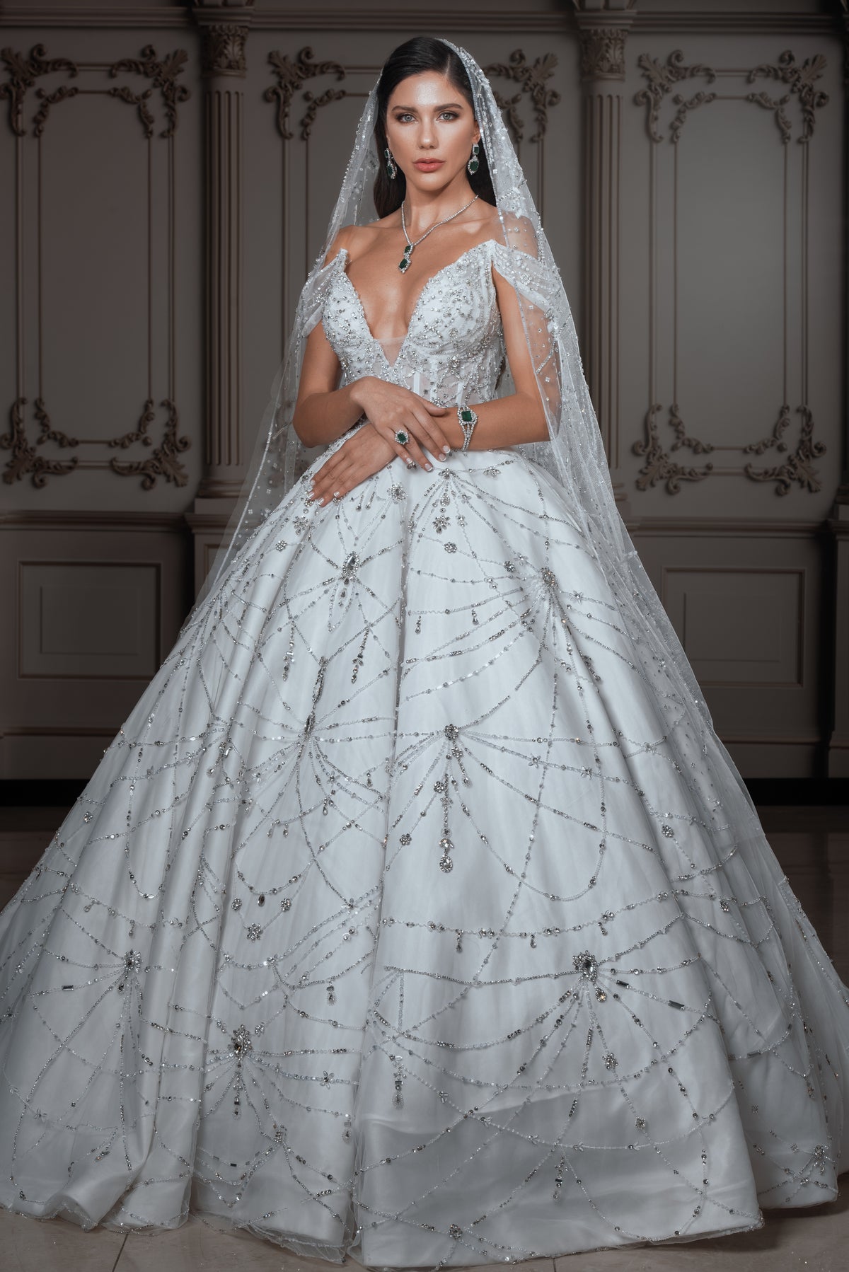 Celeste Off-the-Shoulder Crystal Ballgown Bridal Dress