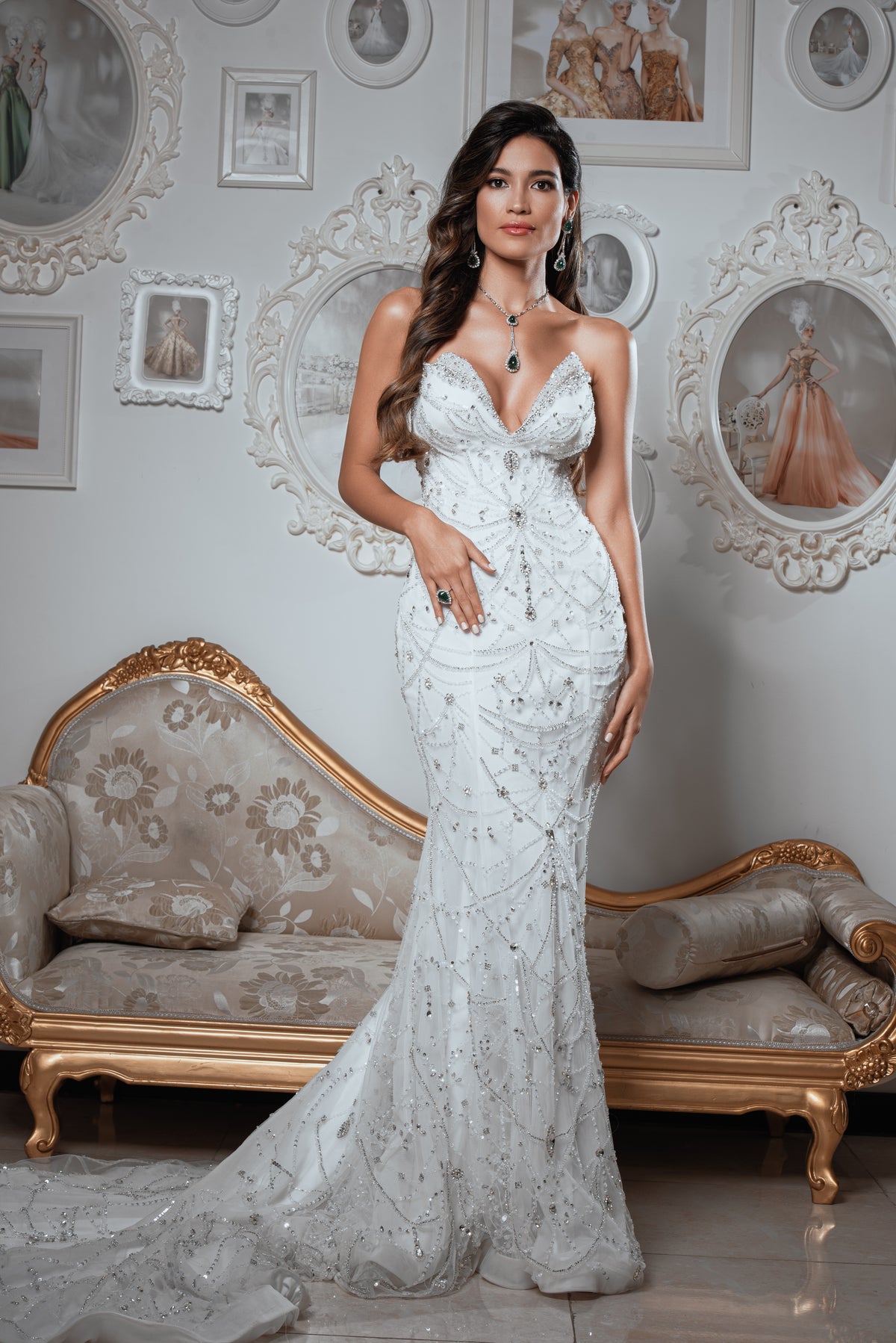Strapless Crystal Embellished Mermaid Bridal Gown
