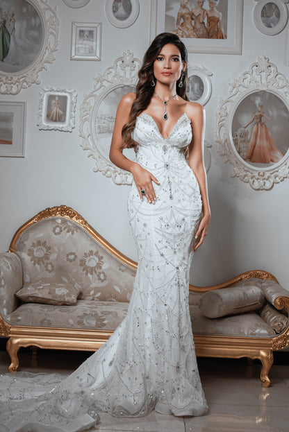 Strapless Crystal Embellished Mermaid Bridal Gown