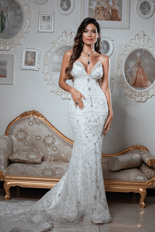 Strapless Crystal Embellished Mermaid Bridal Gown