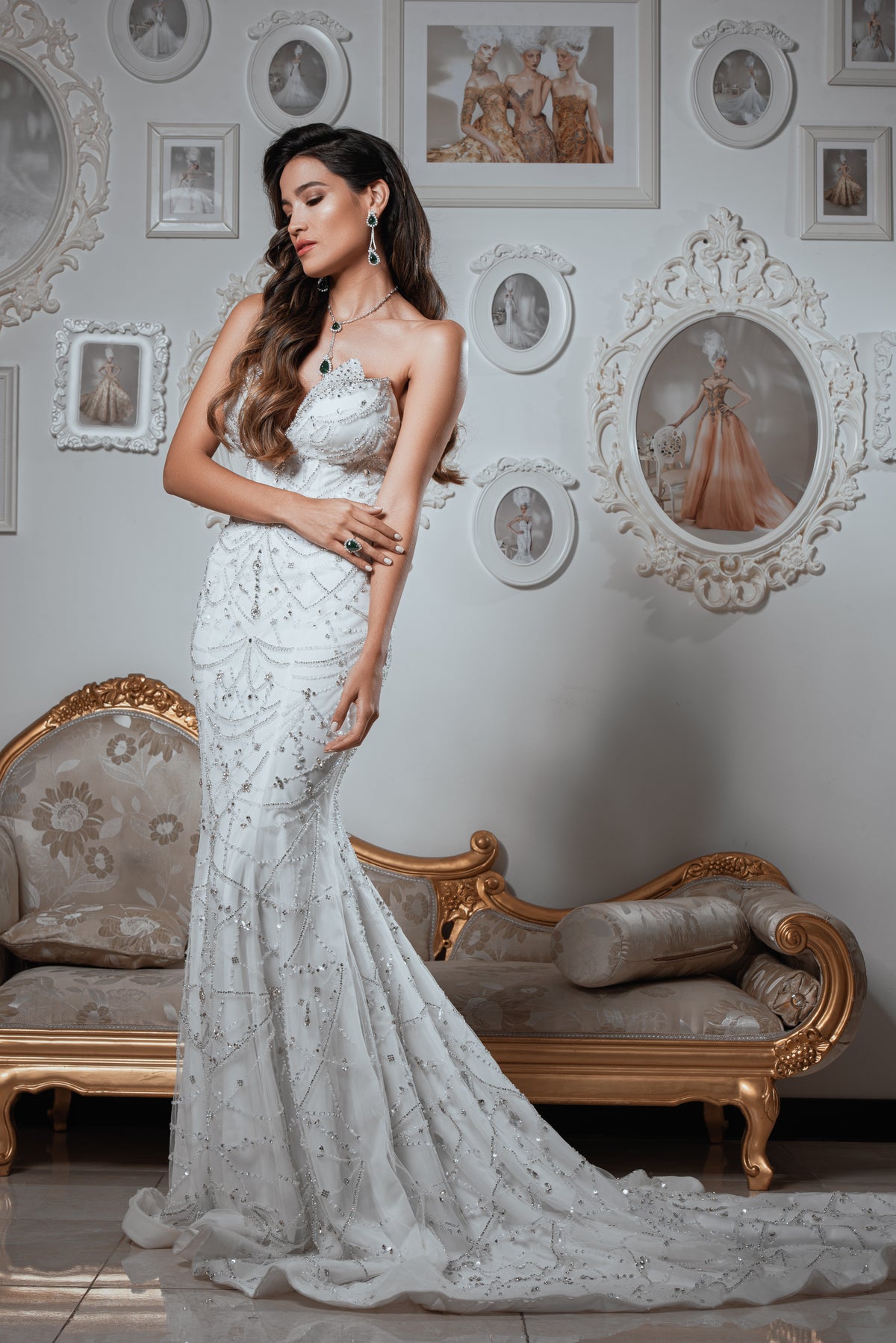 Strapless Crystal Embellished Mermaid Bridal Gown