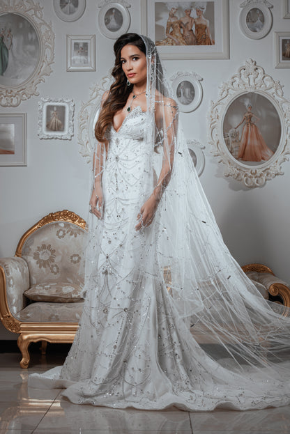 Strapless Crystal Embellished Mermaid Bridal Gown