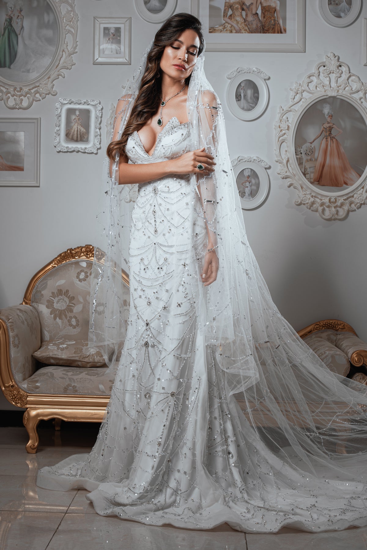 Strapless Crystal Embellished Mermaid Bridal Gown