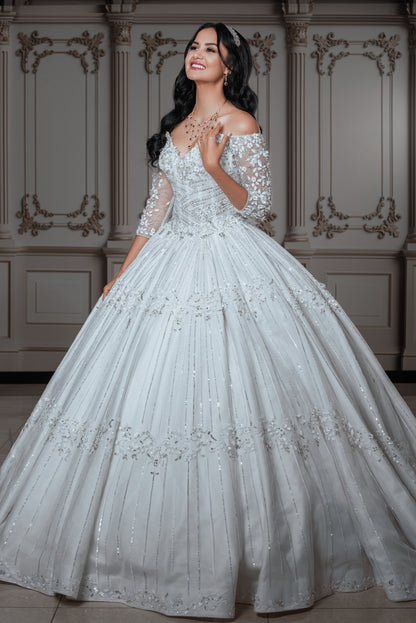 Rosalia Off-the-Shoulder Floral Embellished Royal Ballgown