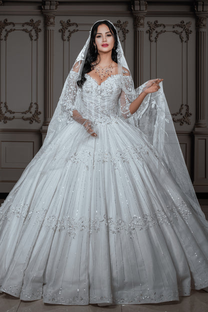 Rosalia Off-the-Shoulder Floral Embellished Royal Ballgown