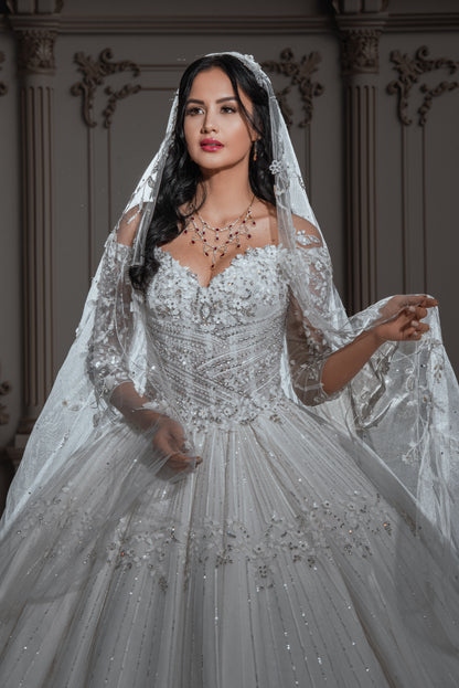 Rosalia Off-the-Shoulder Floral Embellished Royal Ballgown