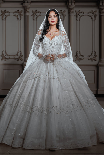 Rosalia Off-the-Shoulder Floral Embellished Royal Ballgown