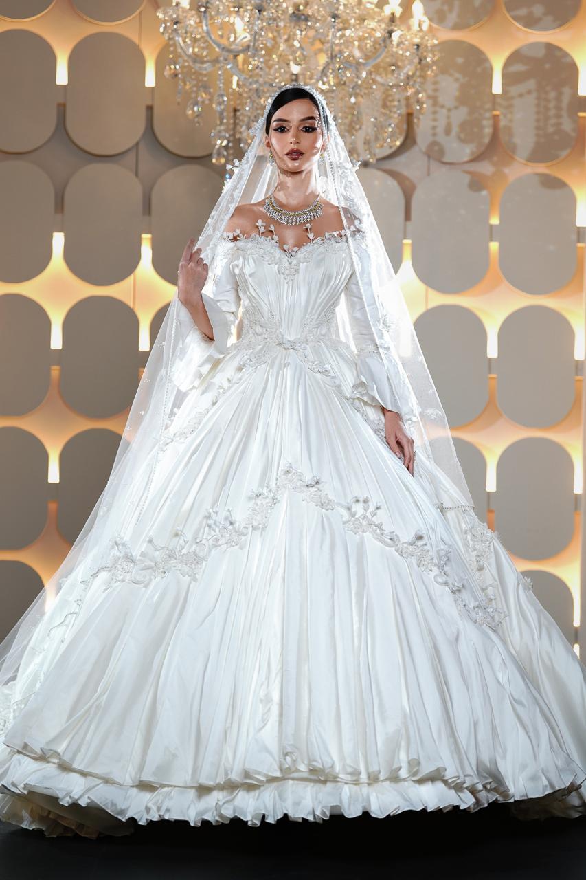 Valeria Sculptural Off-the-Shoulder Satin Royal Ballgown