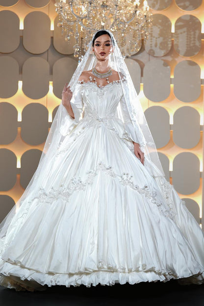 Valeria Sculptural Off-the-Shoulder Satin Royal Ballgown